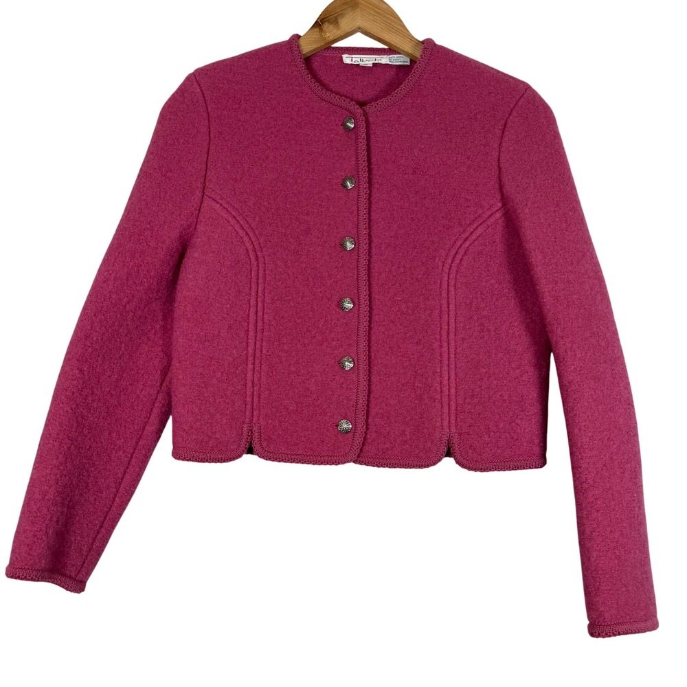 VTG Talbots Wool Cardigan Jacket Womens 6 Pink Excellent Condition Boiled Wool
